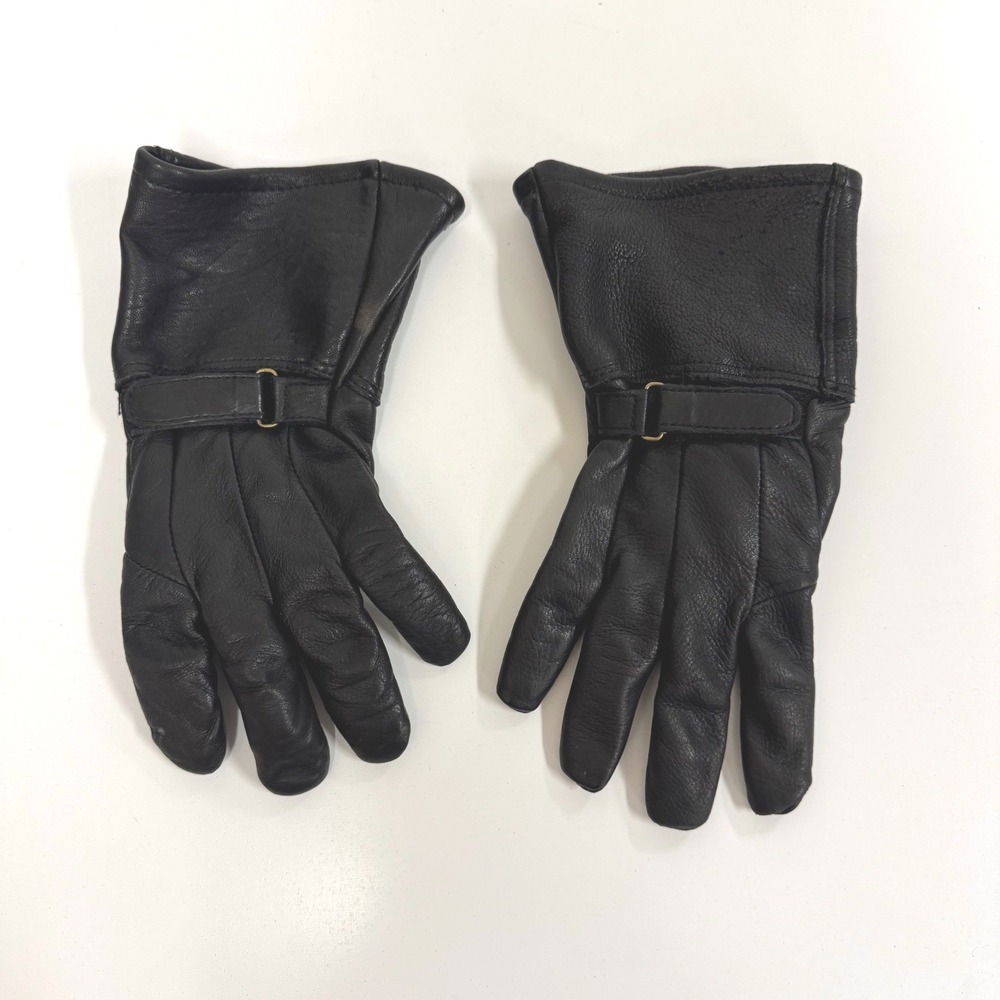 Black Leather Thinsulate Gauntlet Gloves wrist Strap Size Medium